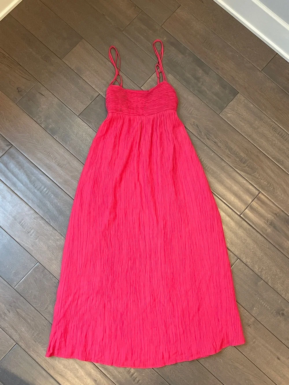 Abercrombie & Fitch Dark Coral Crinkle Textured Maxi Dress - Size XS Petite
